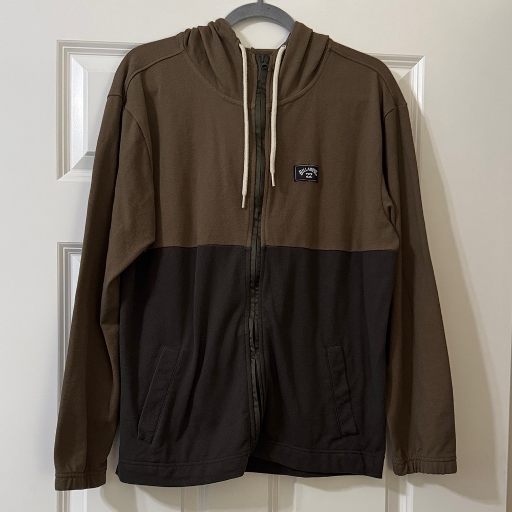 Billabong Men's Zip-Up Sweater in Olive Green and Gray